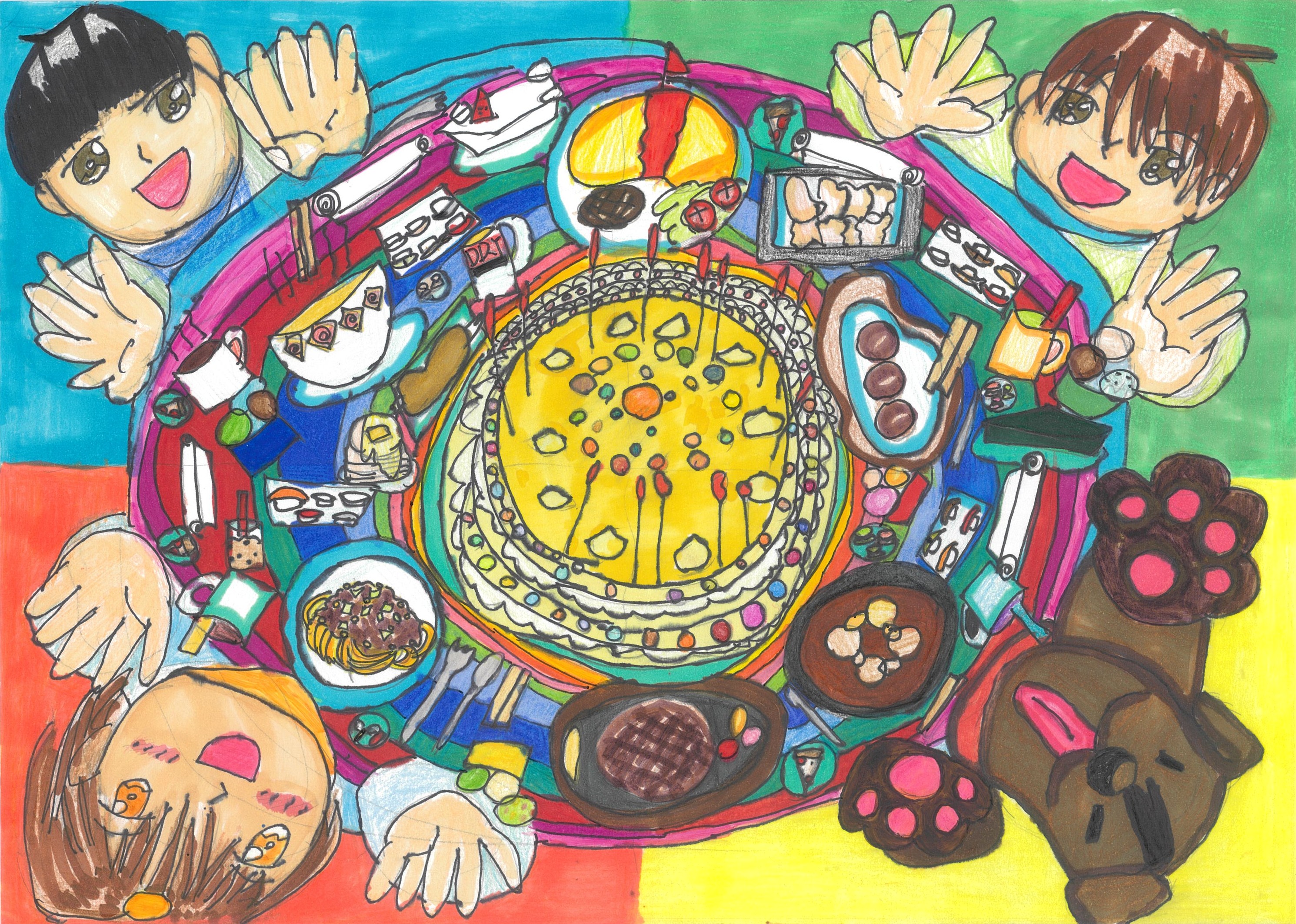 おいしいメニューがテーブルいっぱいパーティー 作品画像